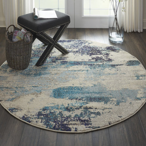 2' X 4' Ivory And Teal Blue Abstract Power Loom Non Skid Area Rug